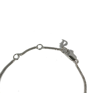 Dior Silver Spellout Rhinestone Dog Tag Bracelet