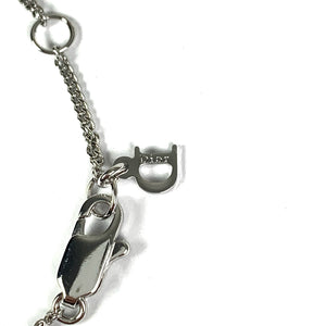 Dior Silver Spellout Rhinestone Dog Tag Bracelet