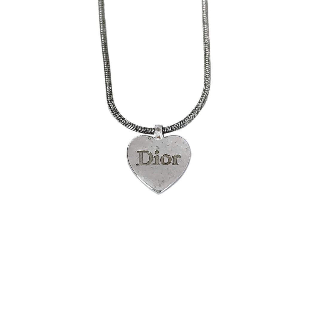 Dior Silver Heart Spellout Necklace