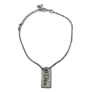 Dior Silver Spellout Rhinestone Dog Tag Bracelet