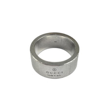 Gucci Silver Spellout Logo Ring, Size: 11