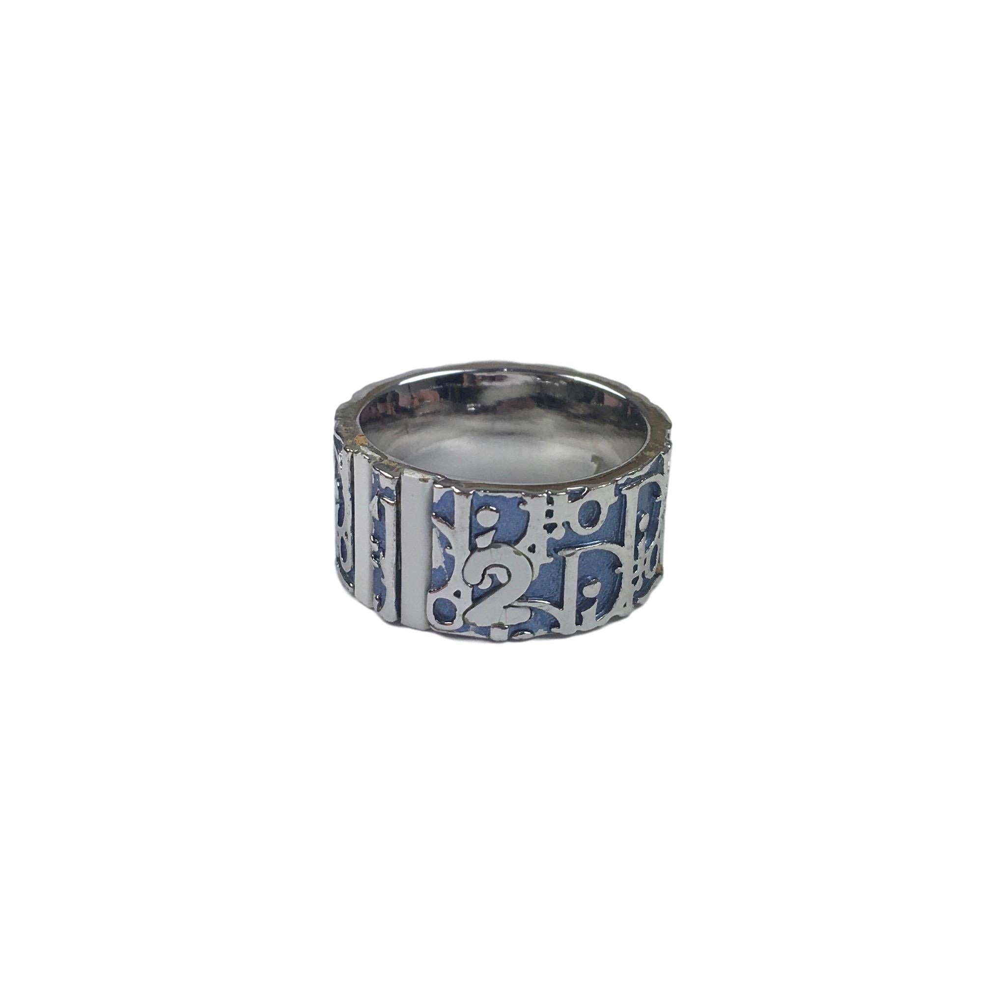 Christian Dior Silver/Blue Metal Dior Trotter Cocktail Ring Size 6 -  Yoogi's Closet