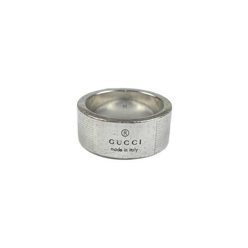 Gucci Silver Spellout Logo Ring, Size: 11