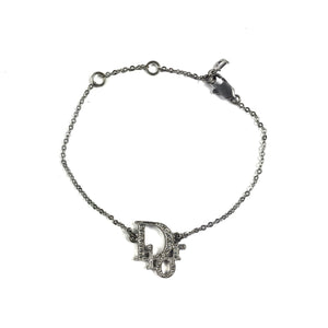 Dior Silver Spellout Rhinestone Bracelet